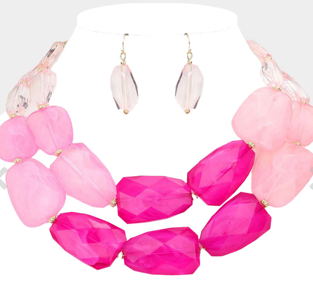 Fuchsia _Tiered Resin Pebble Necklace