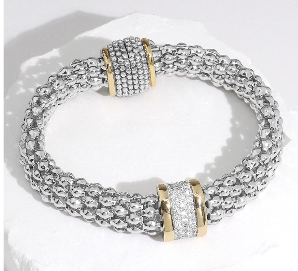 14K Gold Plated Stone Paved Magnetic Bracelet