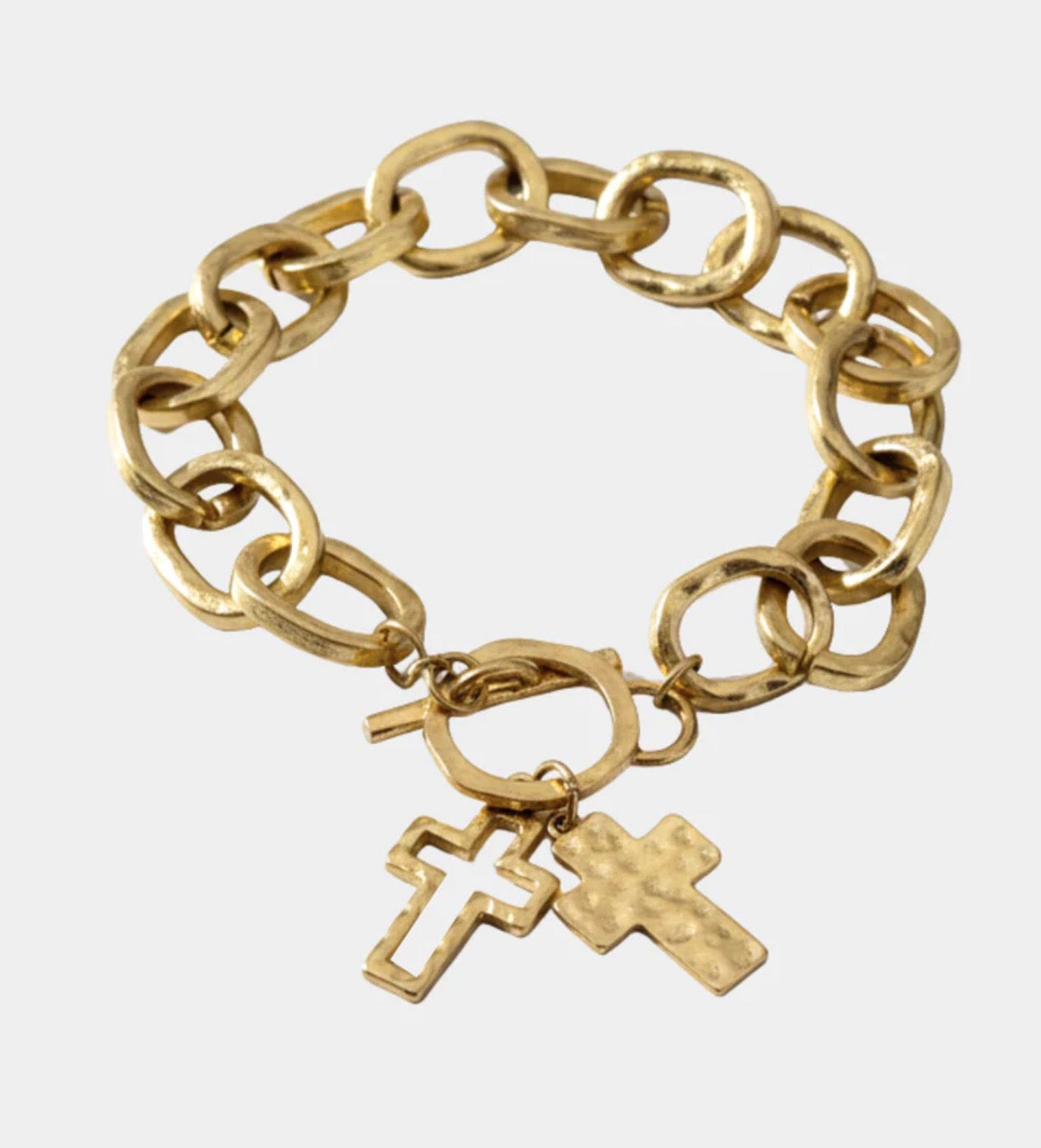 LINK BRACELET WITH CROSS CHARM - MATTE GOLD