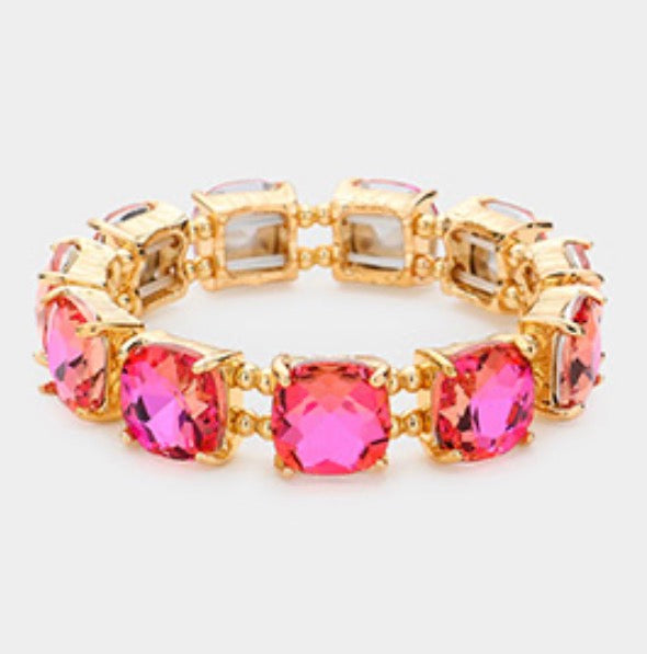 Cushion Square Stone Stretch Bracelet
