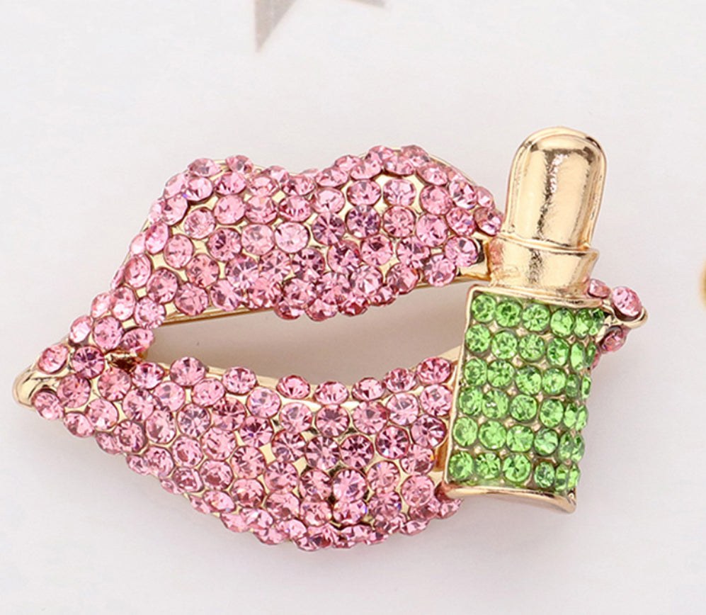 Bling Lip and Lipstick Pin Brooch