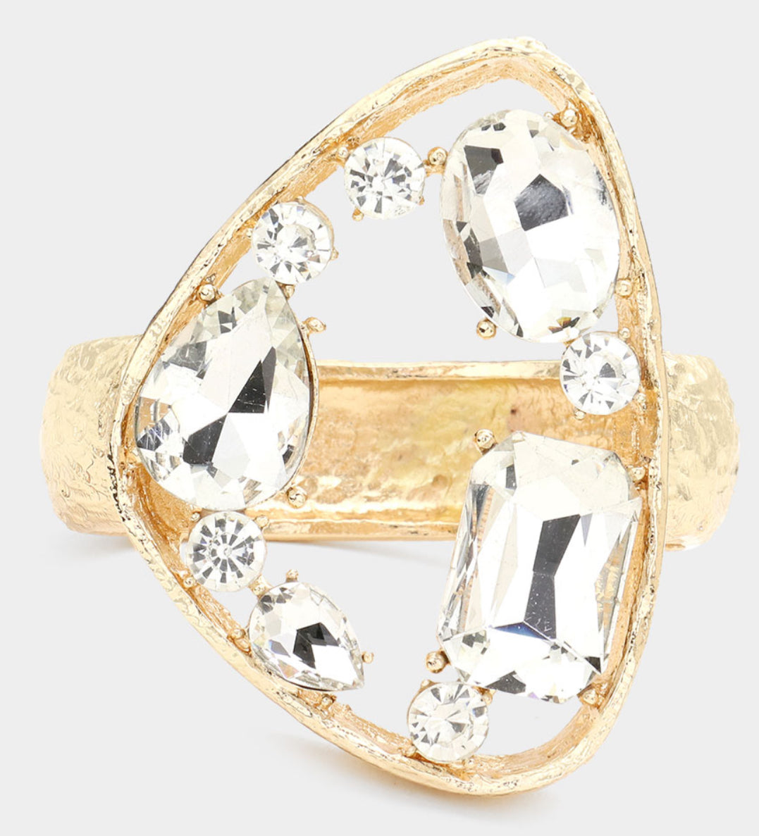Multi Stone Embellished Metal Triangle Hinged Bracelet