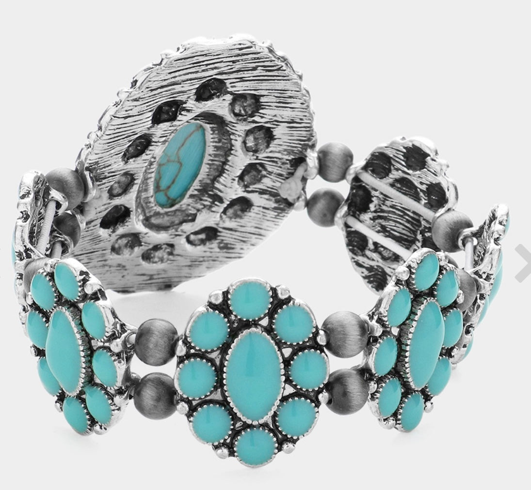 Squash Blossom Natural Stone Accented Stretch Bracelet