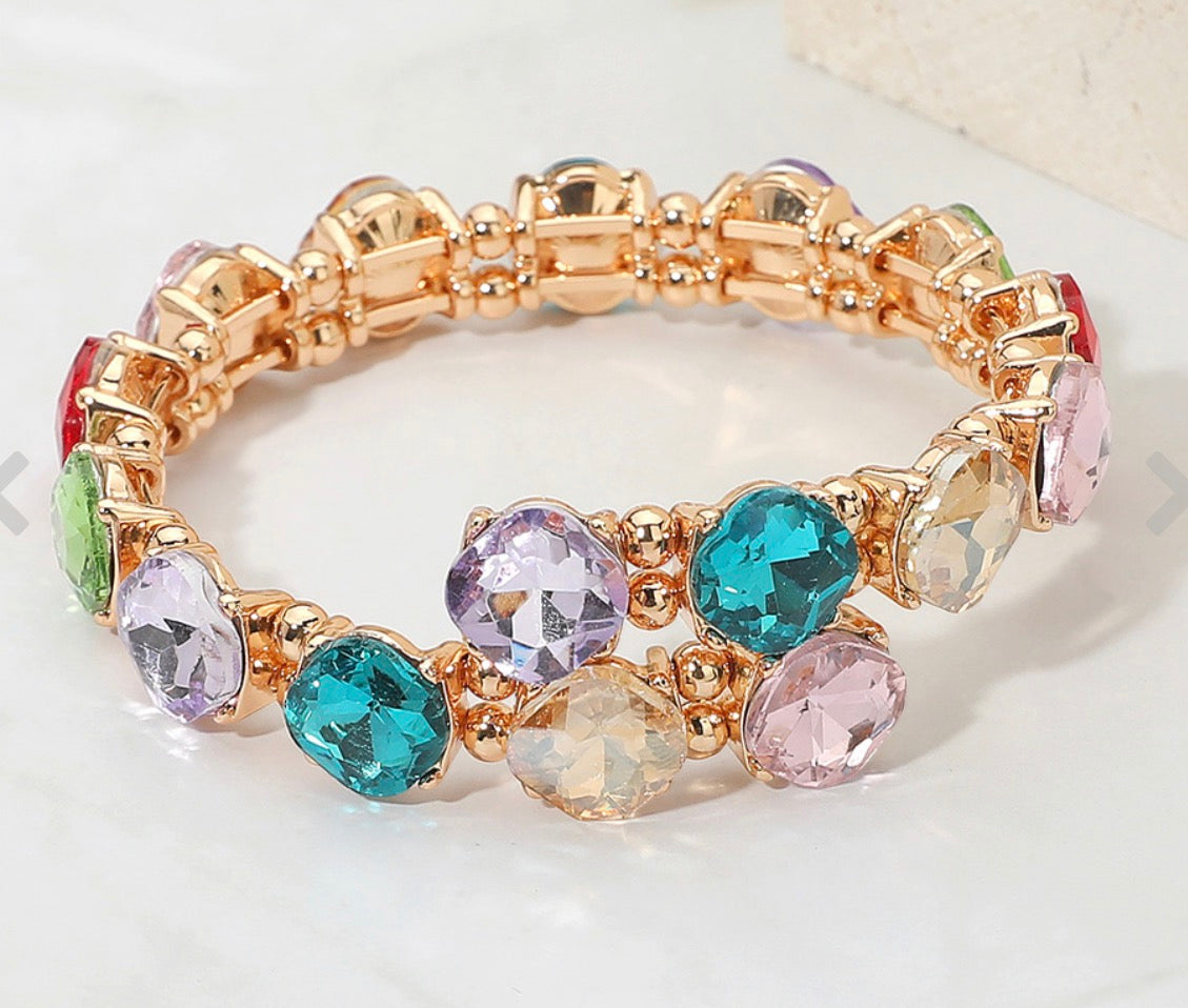 Square Stone Cluster Link Adjustable Bracelet