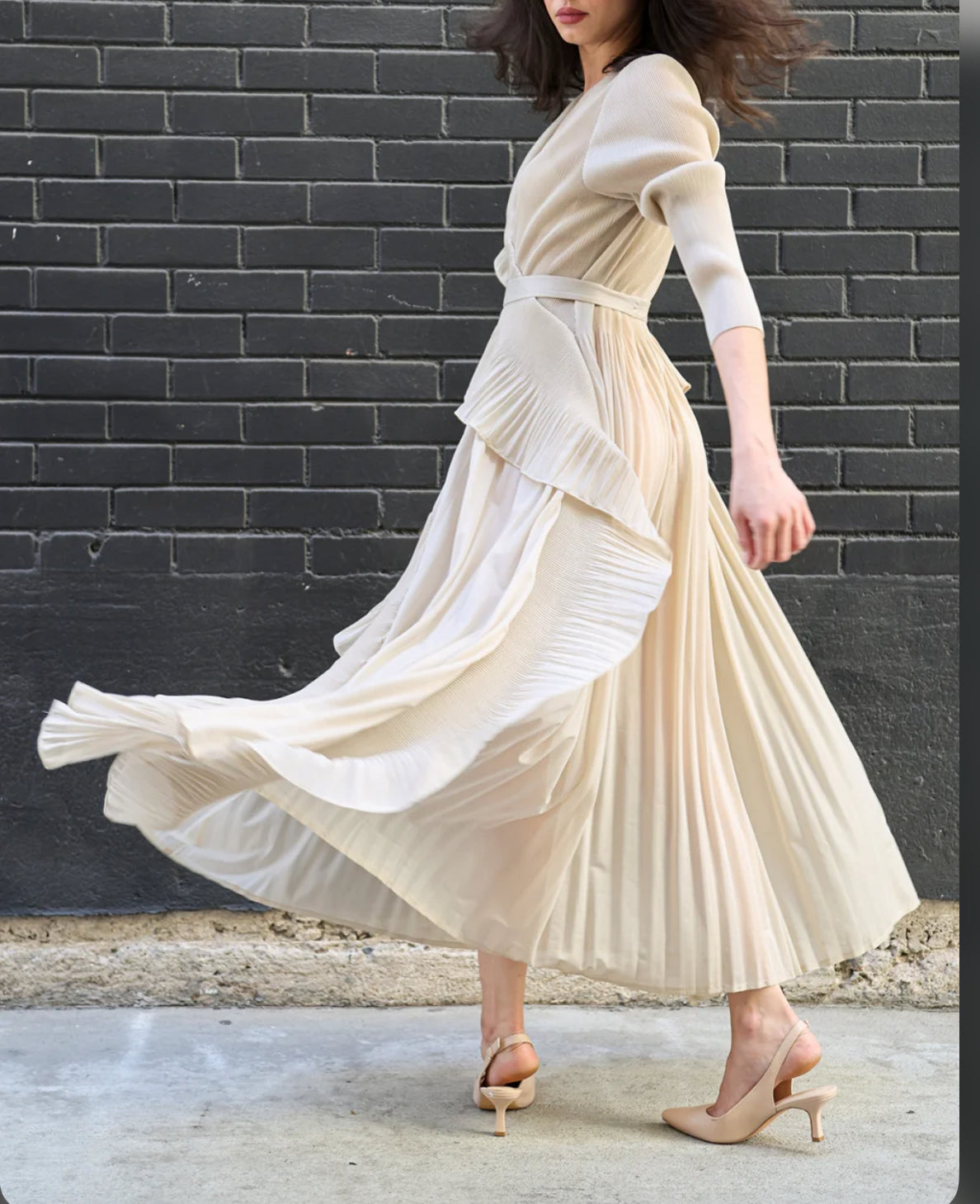 Grant Asymmetrical Ruffled Details Pleats Maxi Dress