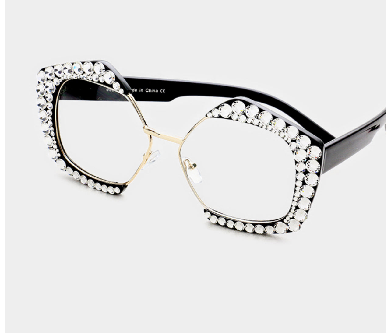 Crystal Embellished Pentagon Clear Lens Frames _Clear Stone