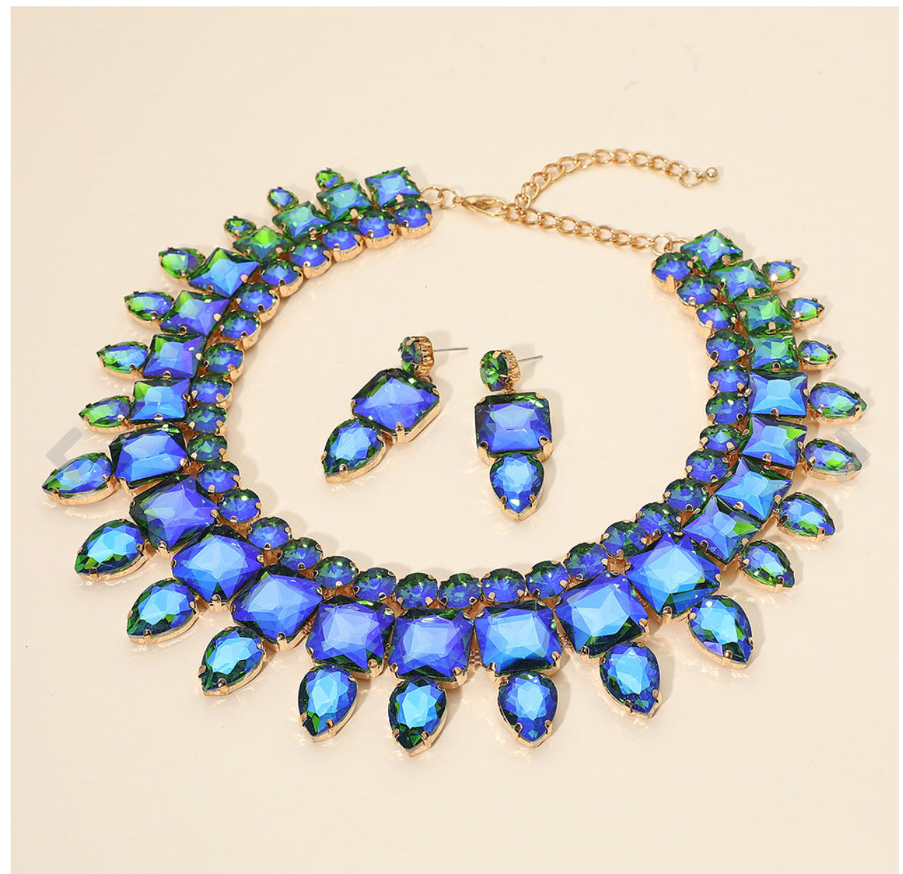 Blue Multi Stone Cluster Necklace