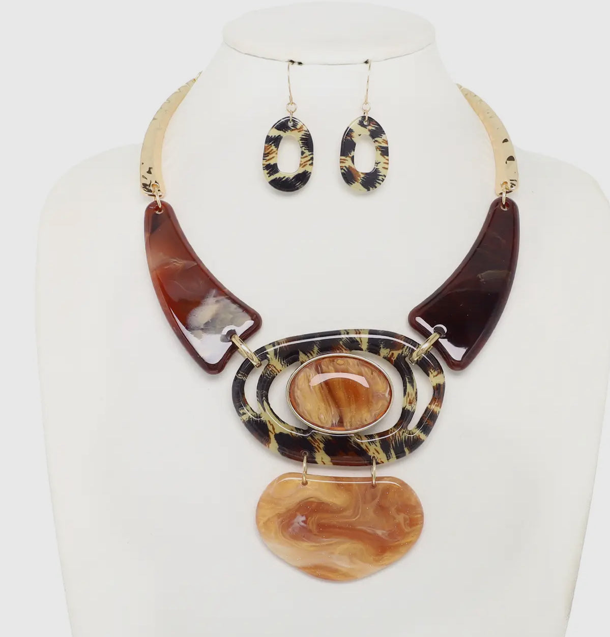 Leopard ACRYLIC Statement SHAPE NECKLACE SET