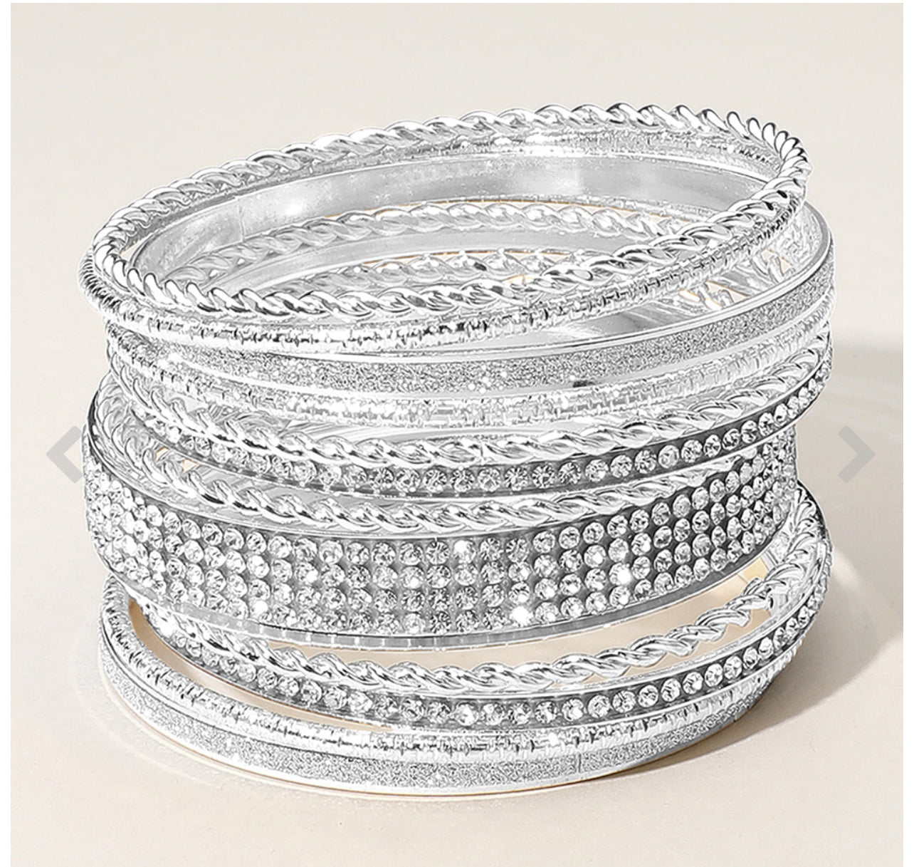 12PCS - Rhinestone Glittered Twisted Textured Metal Bangle Stackable Multi Layered Bracelets