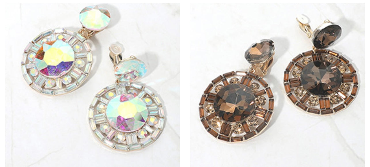 Round Bold Faceted Statement Clip On Earrings