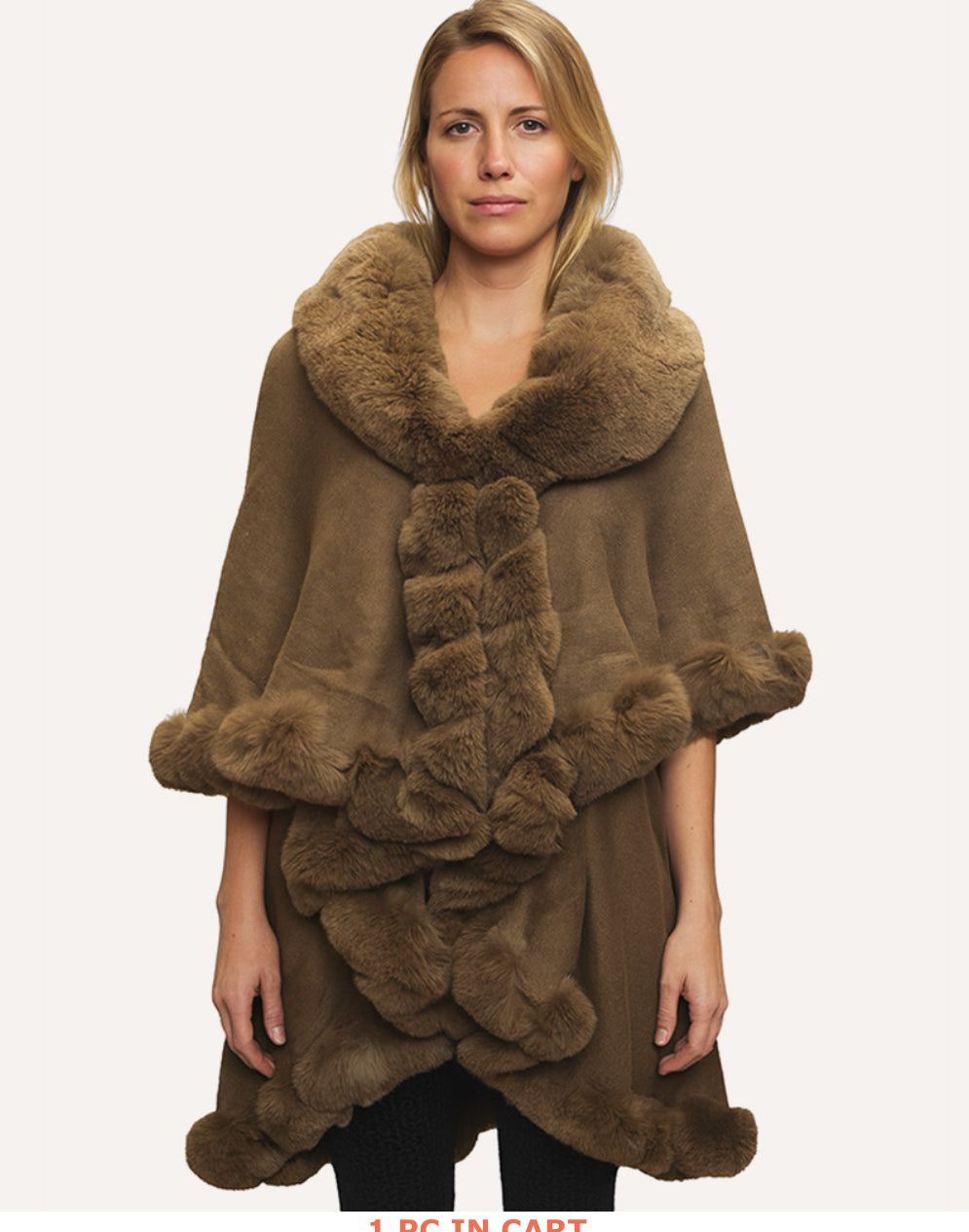 Elegant Faux Fur Trim Cape Poncho
