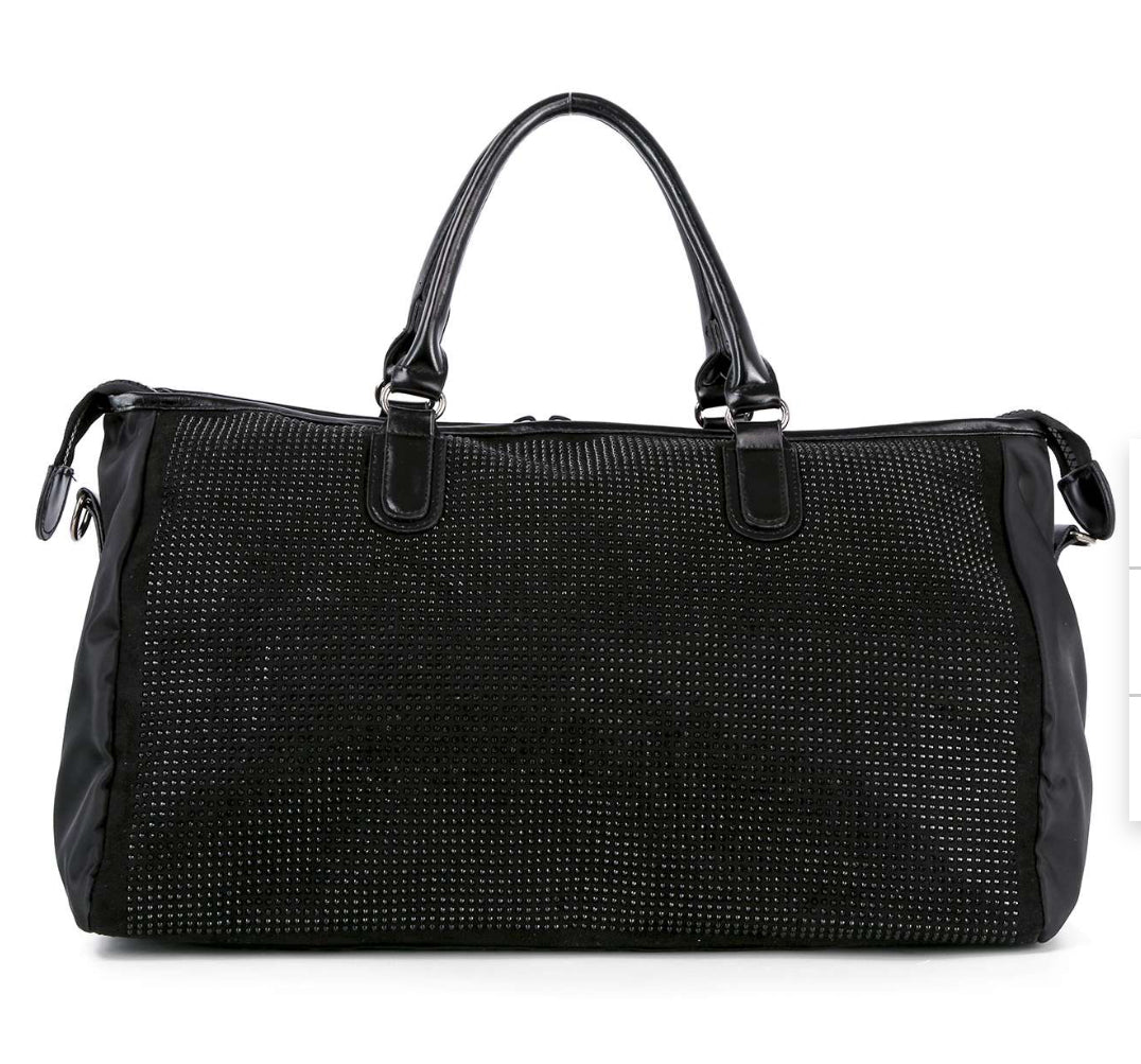 RHINESTONE ACCENTED DUFFLE TRAVEL BAG