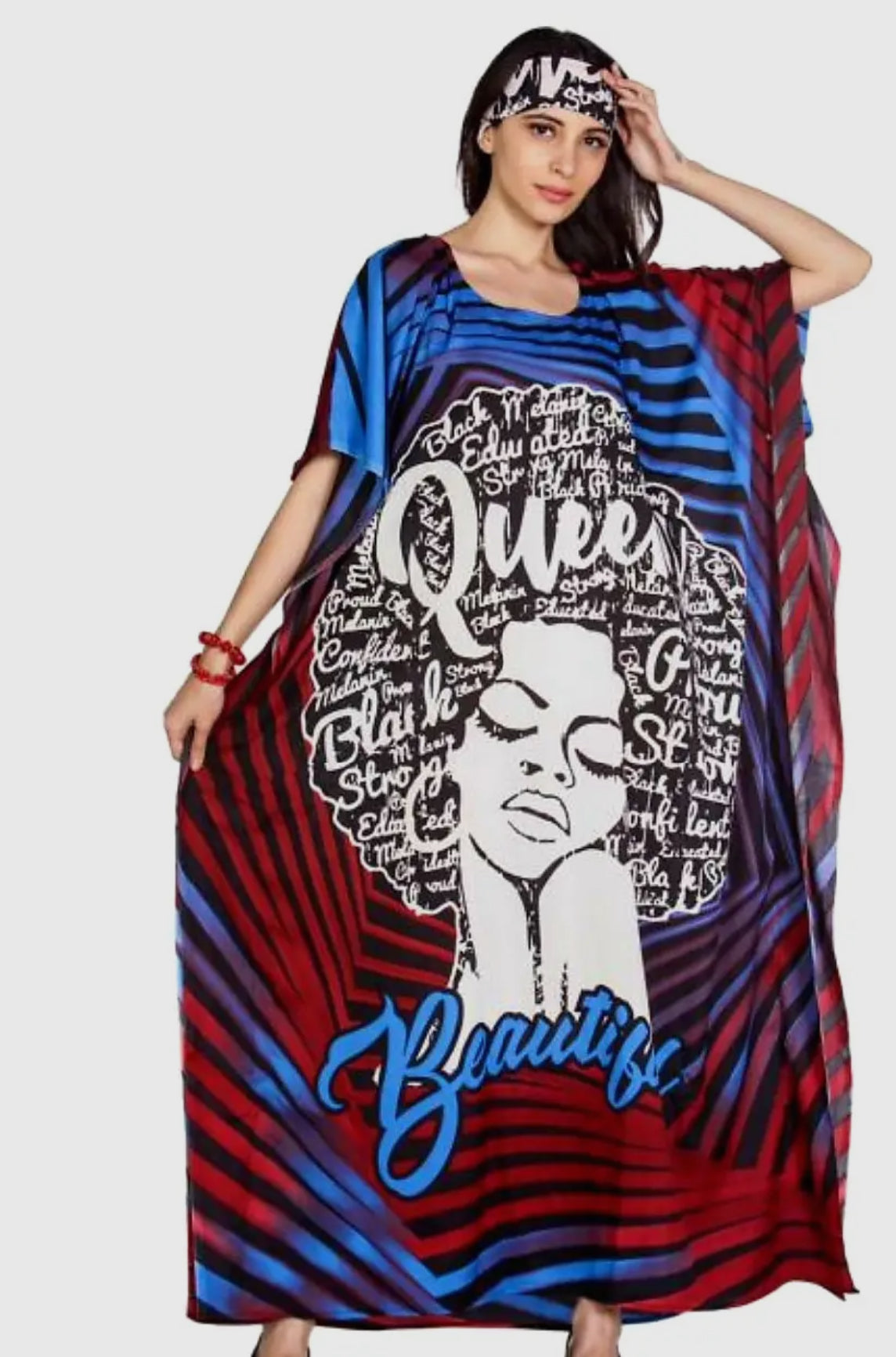 Queen Blue and Red PRINT RAYON KAFTAN