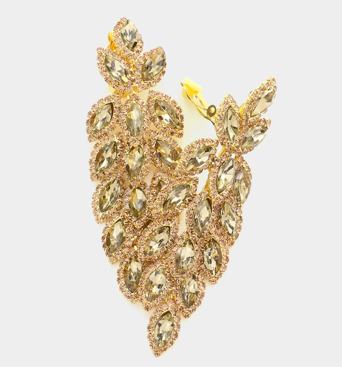 Crystal Stone Leaf Cluster Marquise Earrings