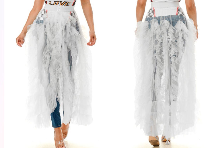 Sheer Front Slit Tulle Skirt