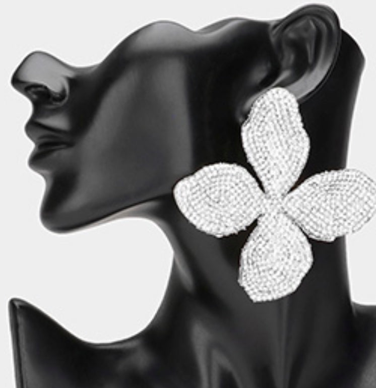 Oversized Bling Studded Flower Earrings