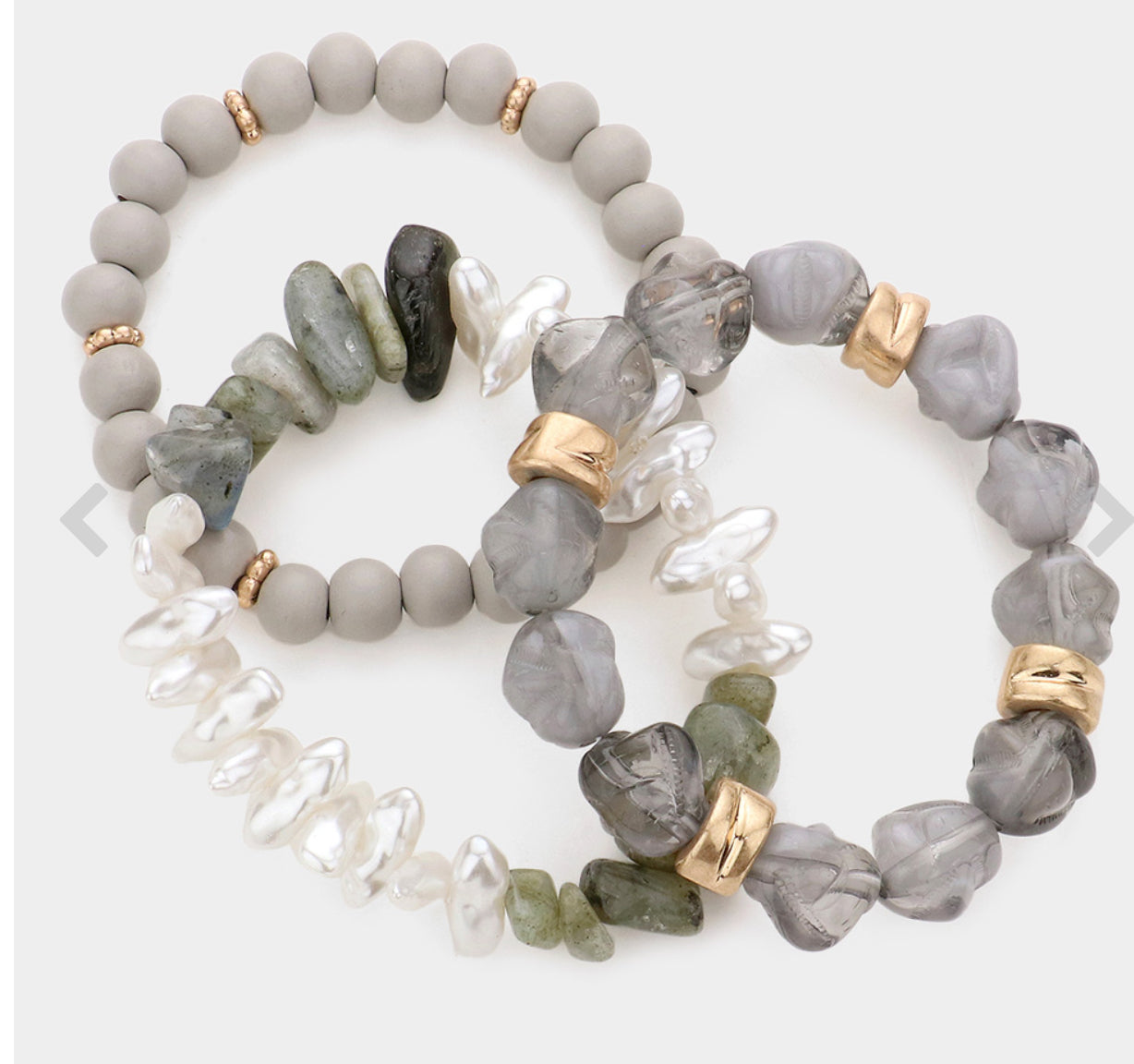 3PCS - Natural Stone Pearl Wood Beaded Stretch Bracelets