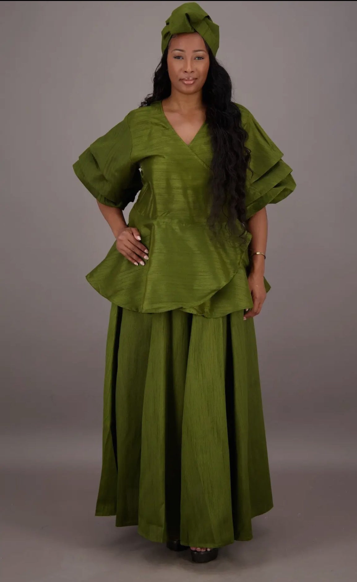 Regal Peplum 2Pc Skirt Set_Olive