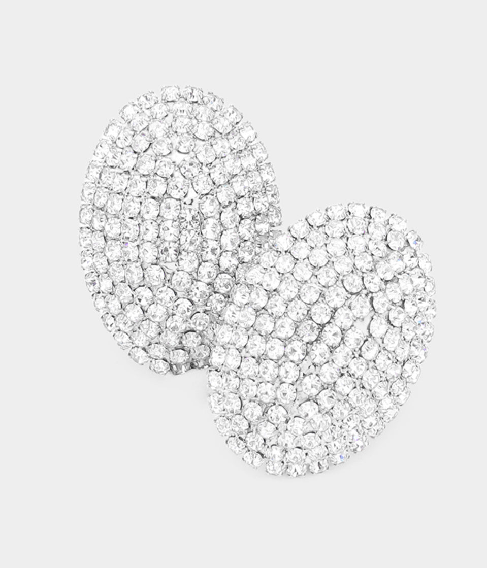 Rhinestone Pave Oval Evening Clip on Earrings