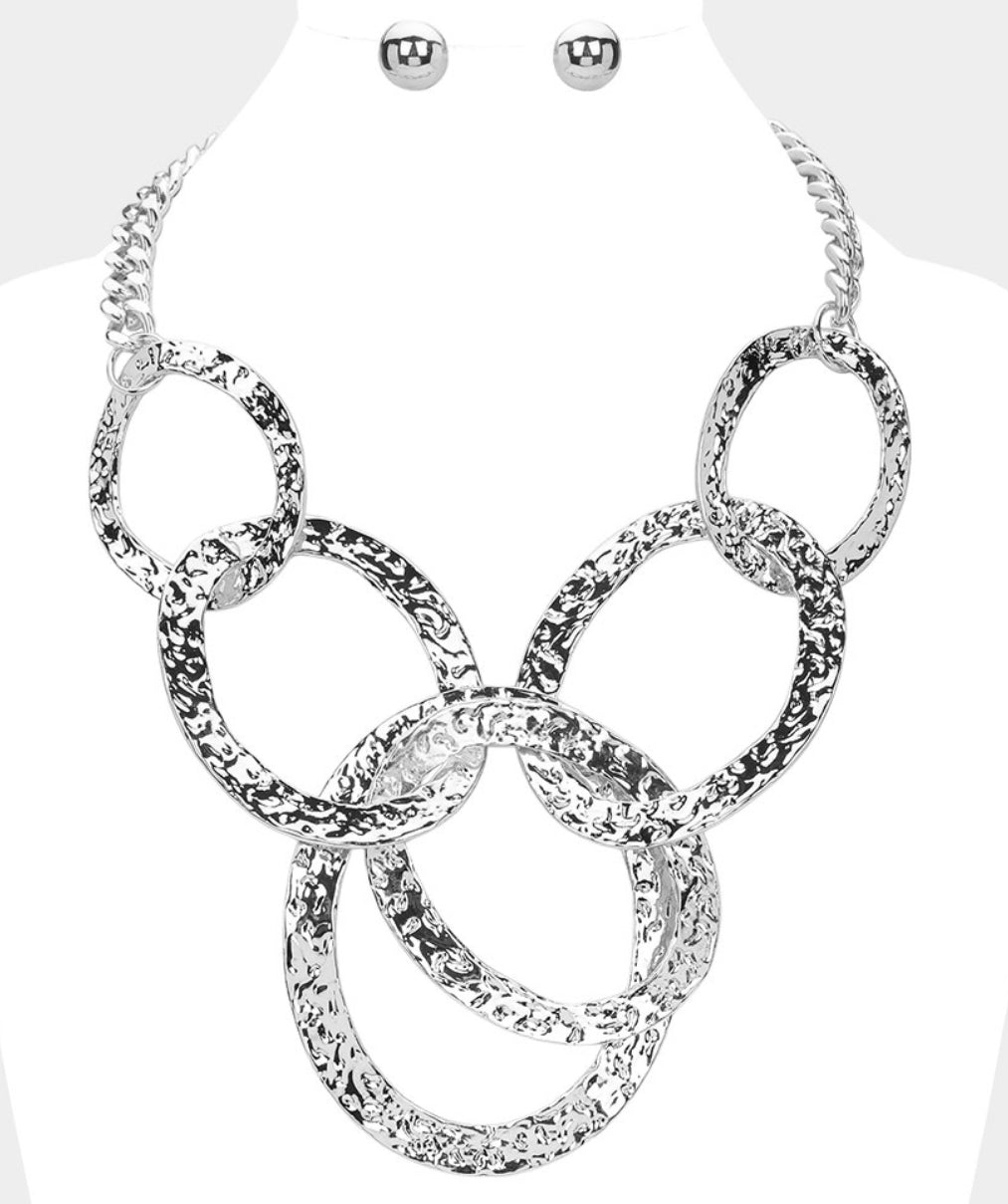 Textured Oval Link Statement Necklace