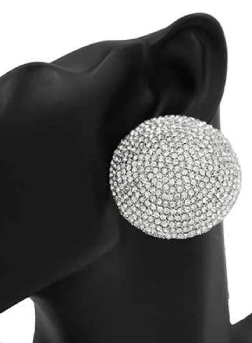 GOLD DOME EARRINGS CLEAR STONES