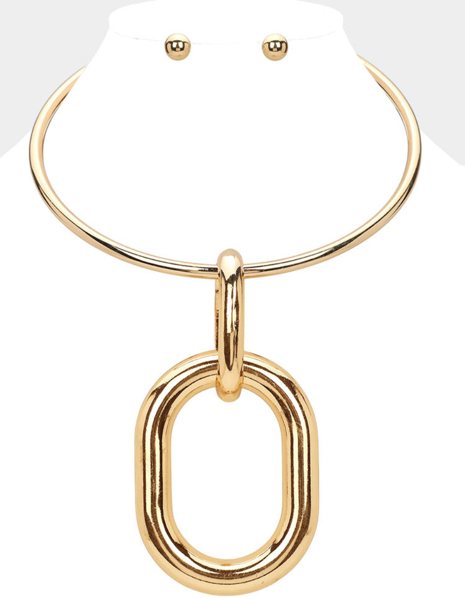 Oversized Metal Open Oval Statement Necklace