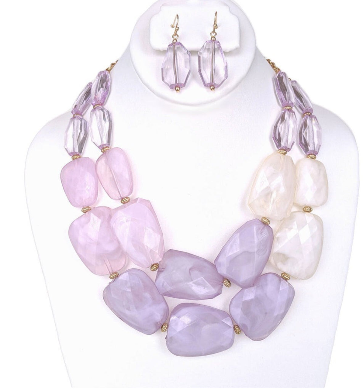 Tiered Resin Pebble Necklace_Light Purple
