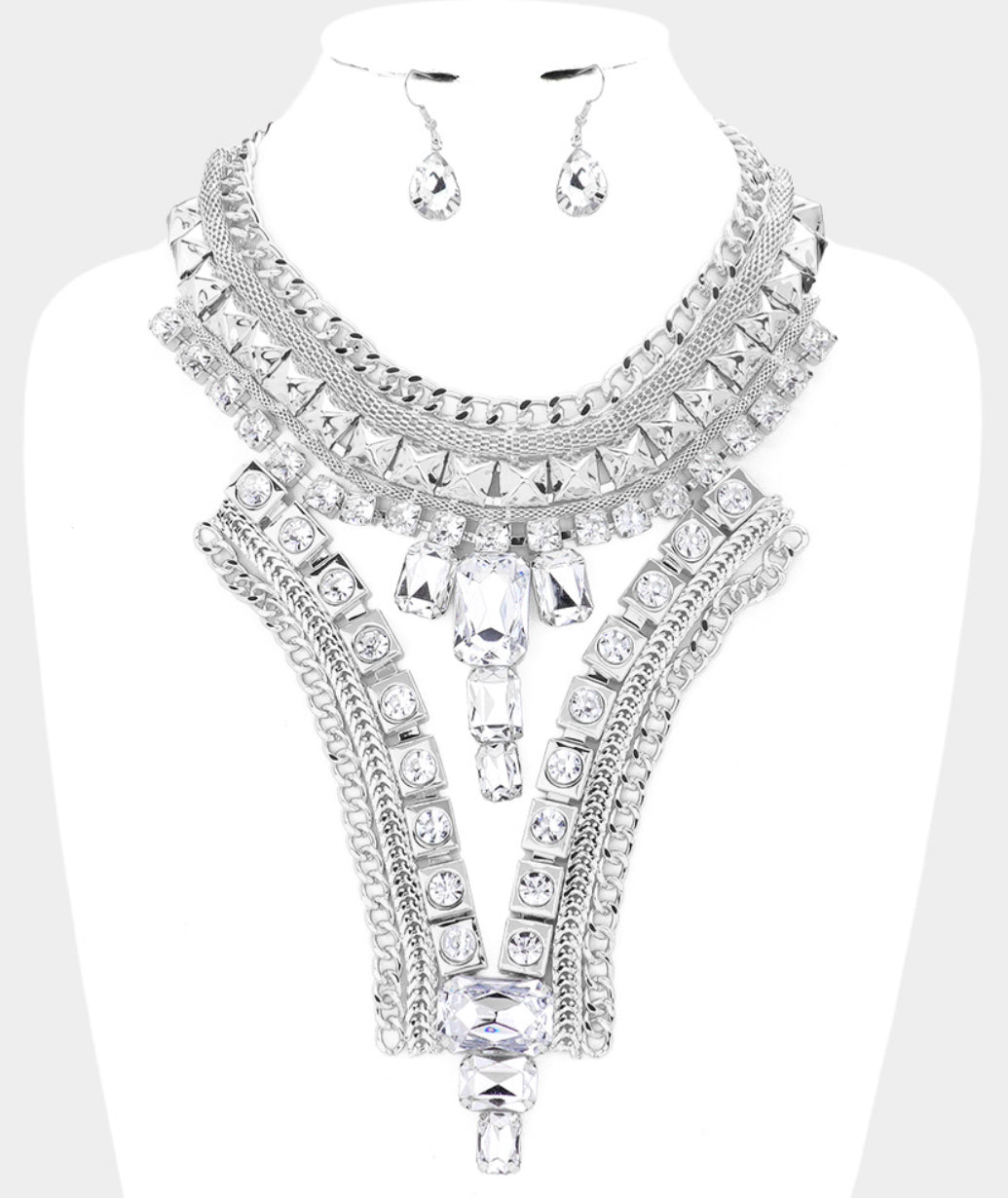 Rectangle Stone Accented Statement Necklace Set