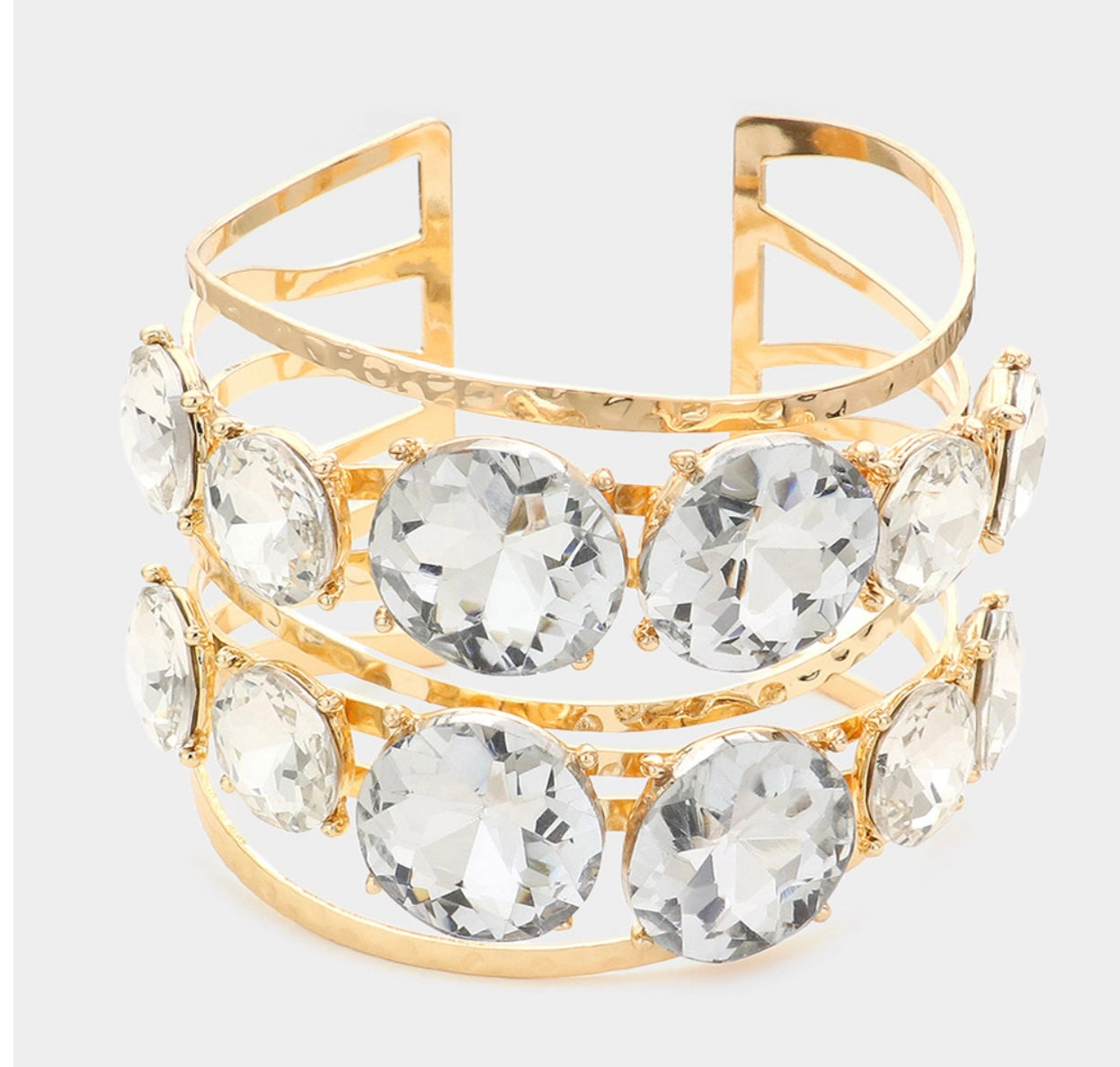 Round Stone Cluster Split Metal Cuff Bracelet