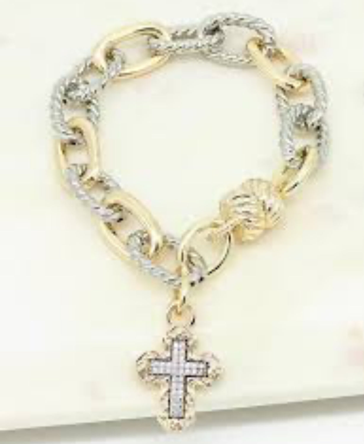 14K Gold Plated Cross Charm Magnetic Bracelet