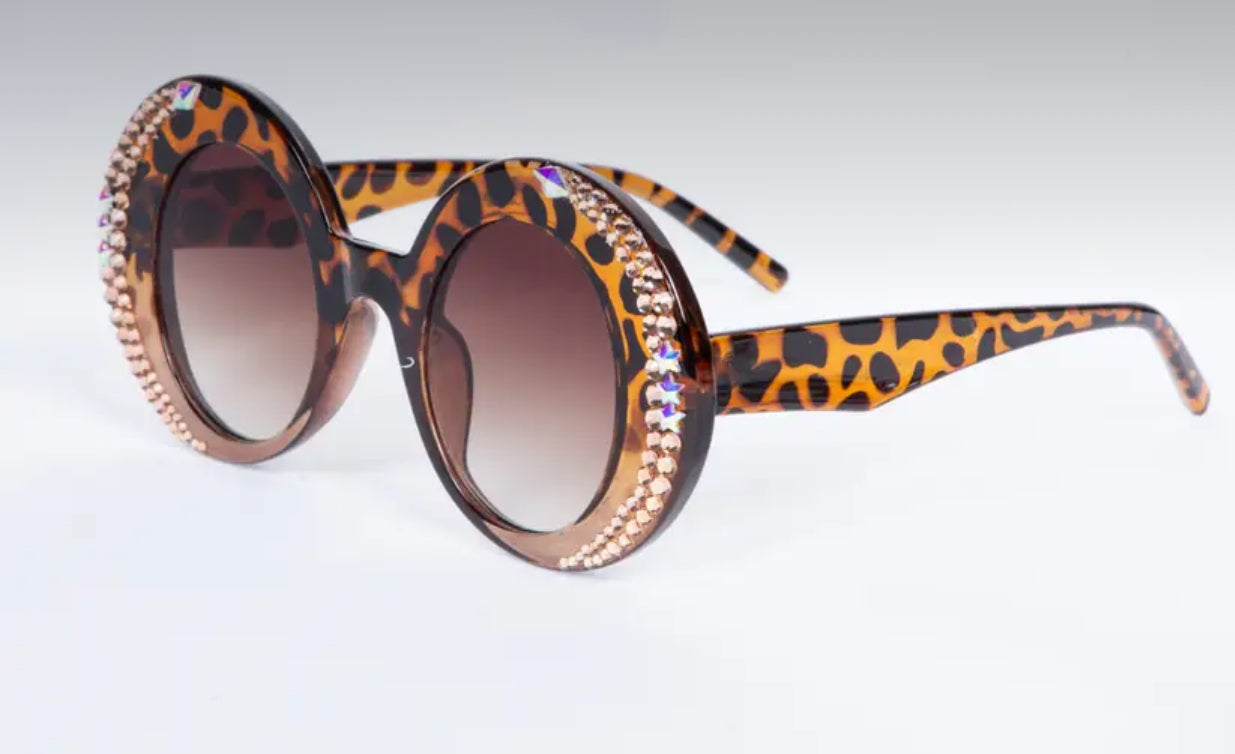 Leopard Circle Rhinestone Sunglasses