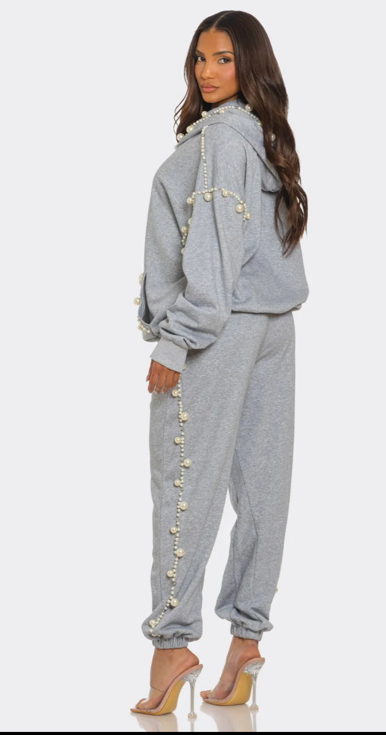 PEARL-EMBELLISHED JOGGER SET
