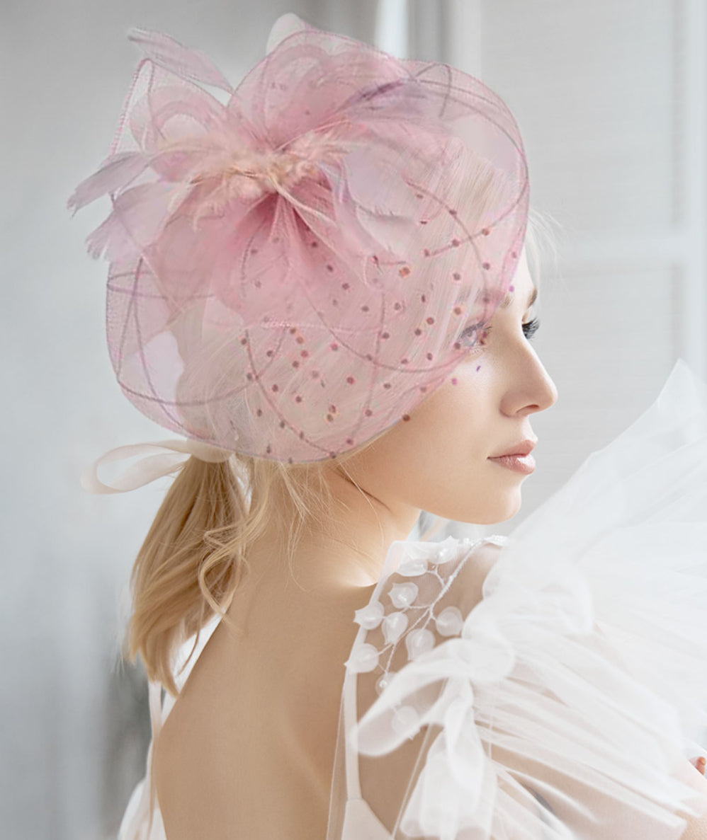 Flower Feather Mesh Fascinator / Headband