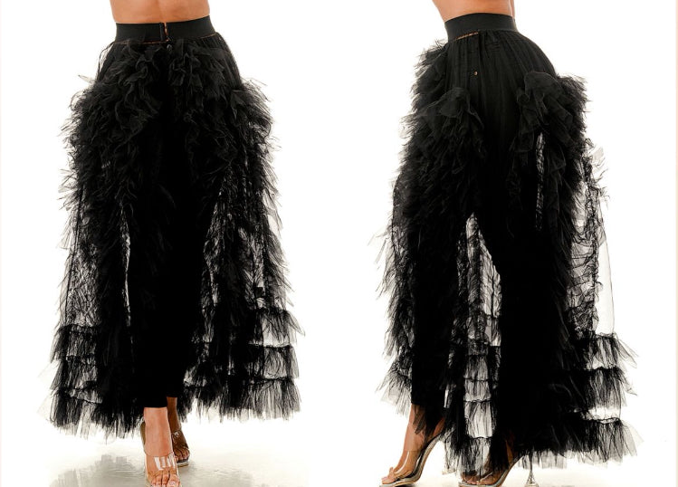 Sheer Front Slit Tulle Skirt