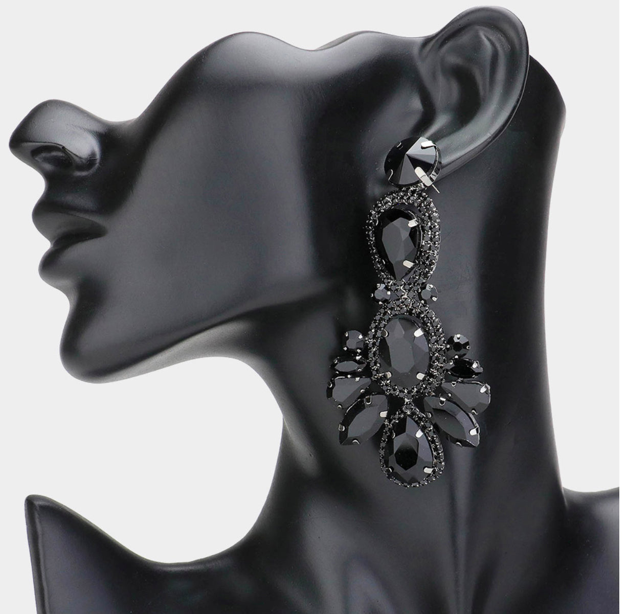 Black Crystal Rhinestone Pave Drop Earrings