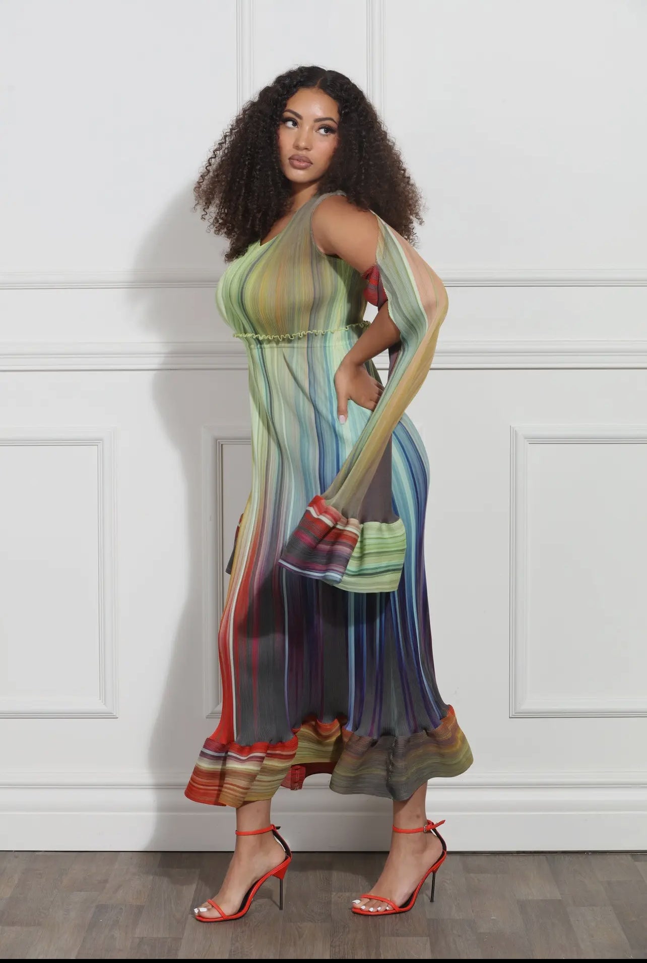 In My Own Lane Multi Color Dress with Cape Sleeve Cover