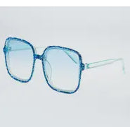Blue FLOSSY RHINESTONE SQUARE SUNGLASSES