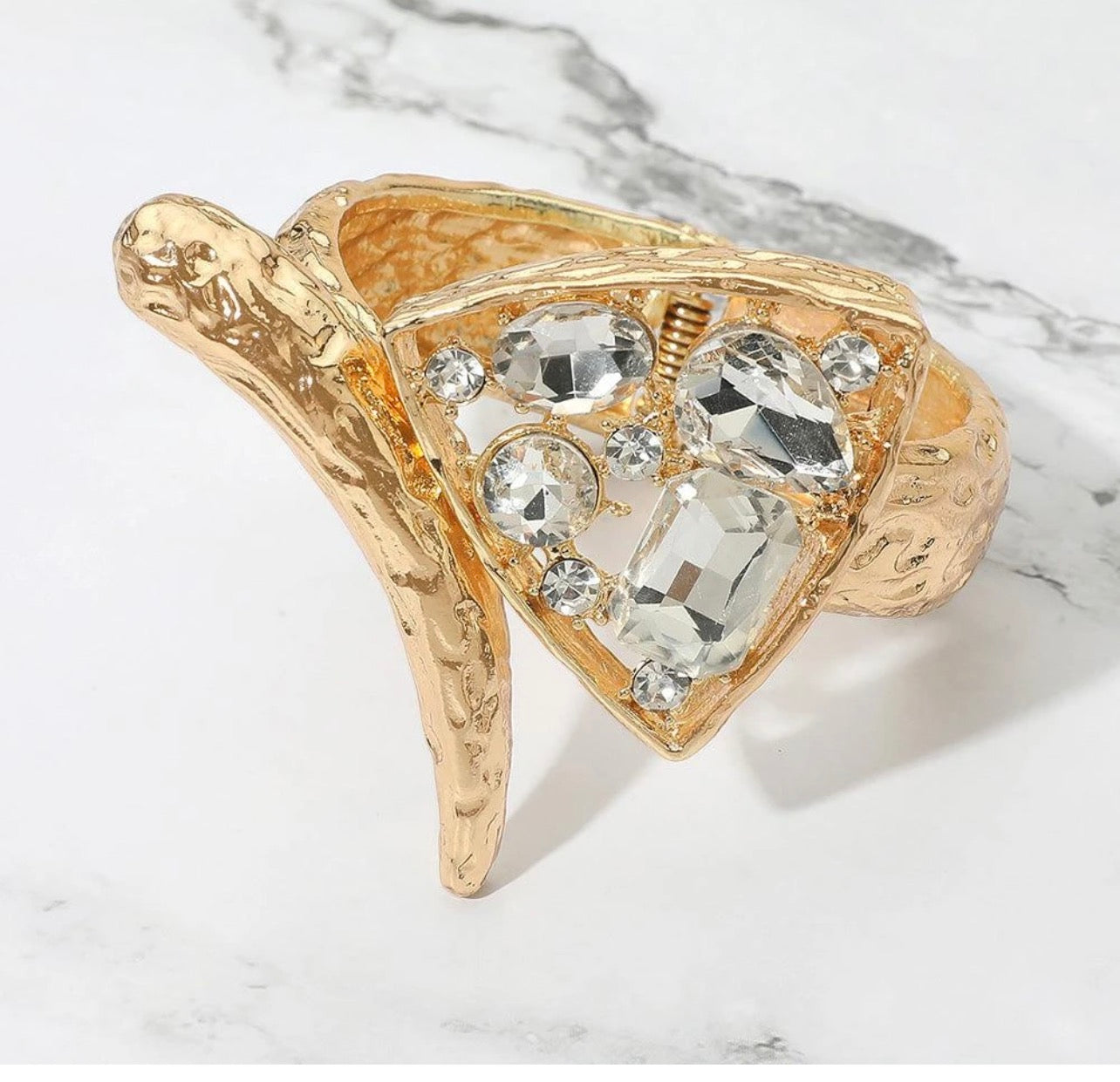 Beyond Abstract Gold Hammered Cluster Hinged Bracelet
