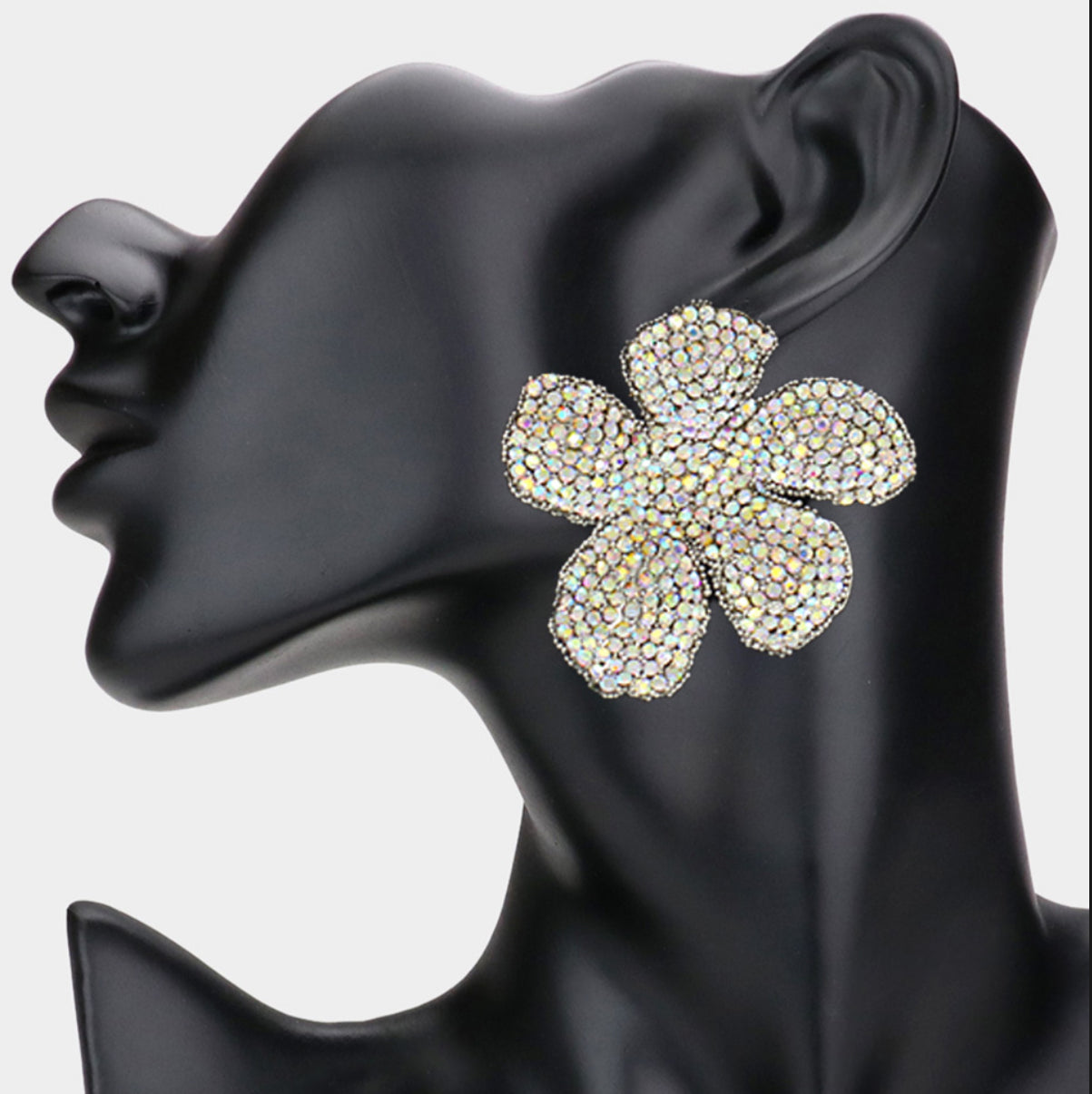 Silver Rhinestone Paved Flower Earring