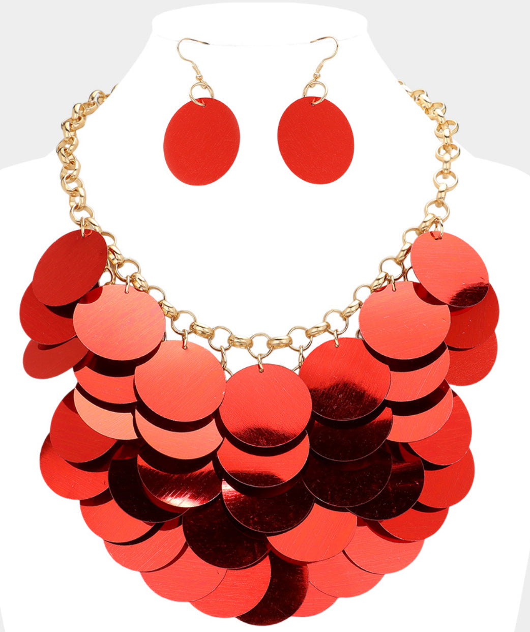 Sequin Disc Embellished Statement Necklace