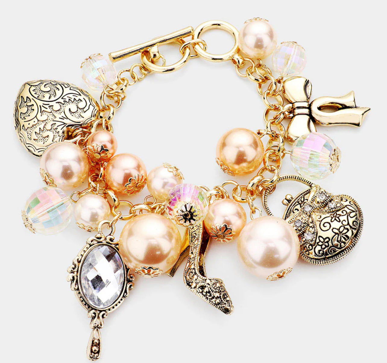 Heel and Heart Pearl Charm Bracelet