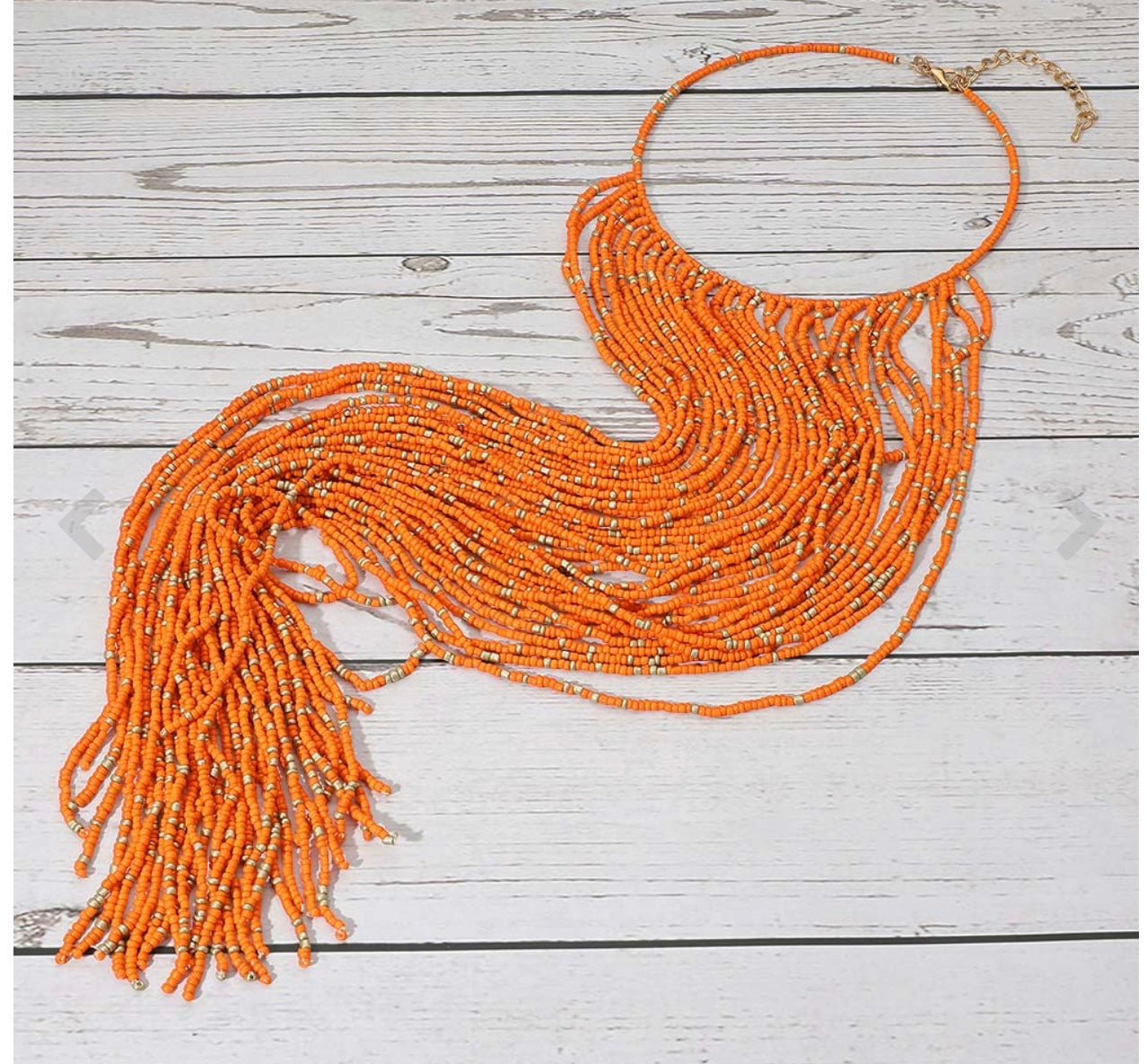 Oversized Seed Beaded Fringe Statement Choker _White Only