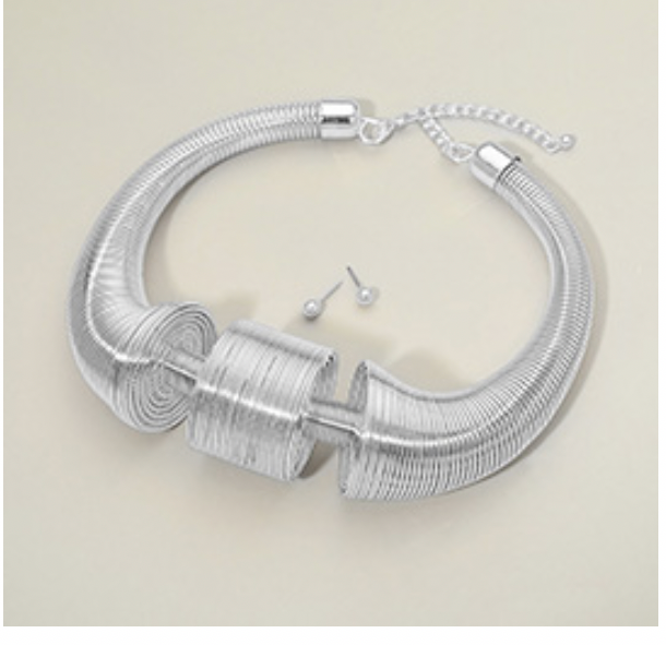 Sculptural Metal Coin Collar Statement Necklace