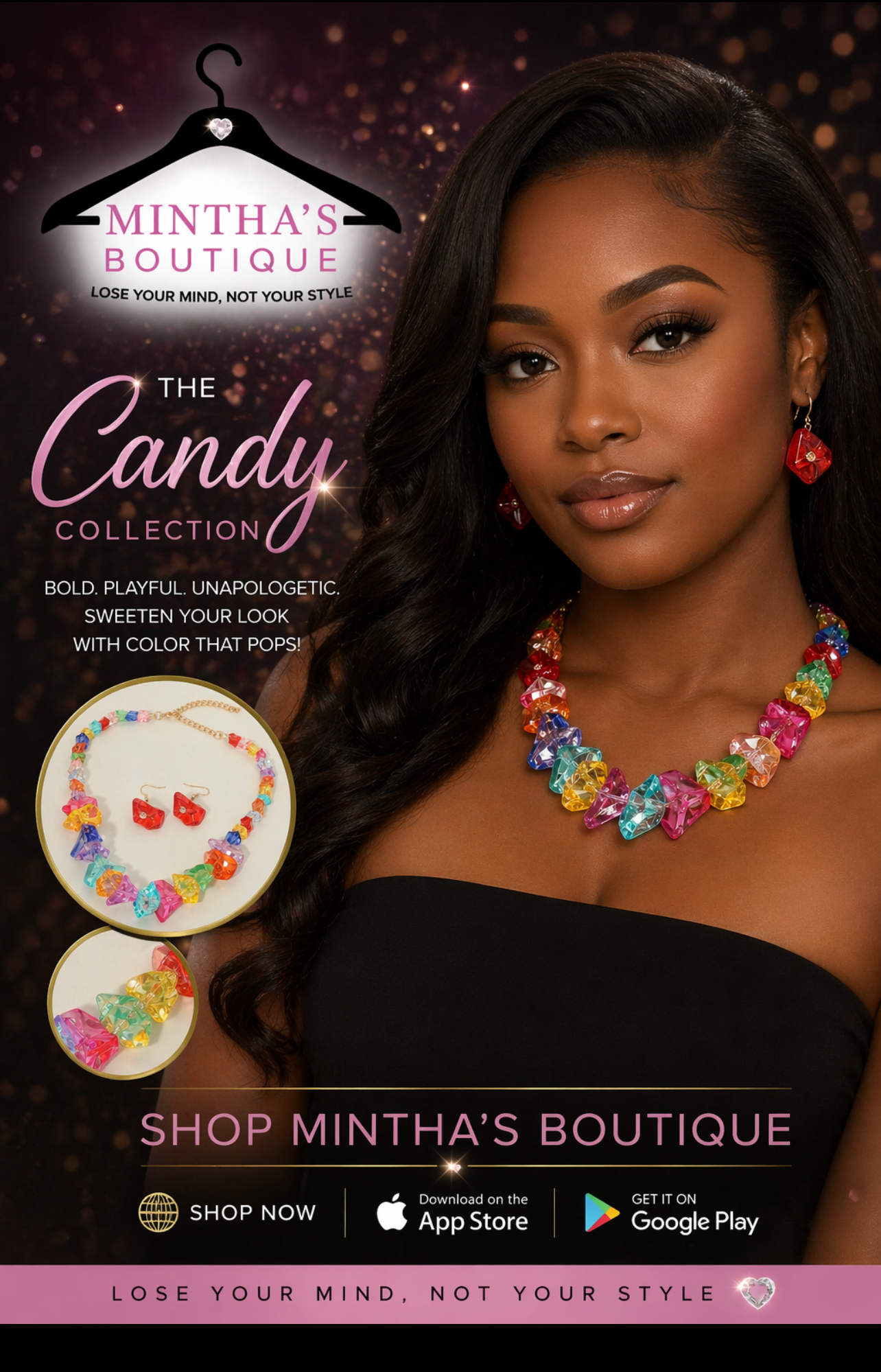 Chunky Resin Pebble Statement Necklace_Multi Color