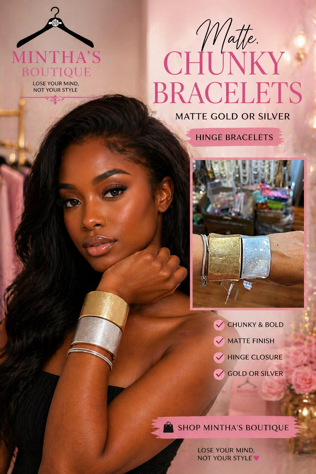 Chunky Matte Hinged Bracelet