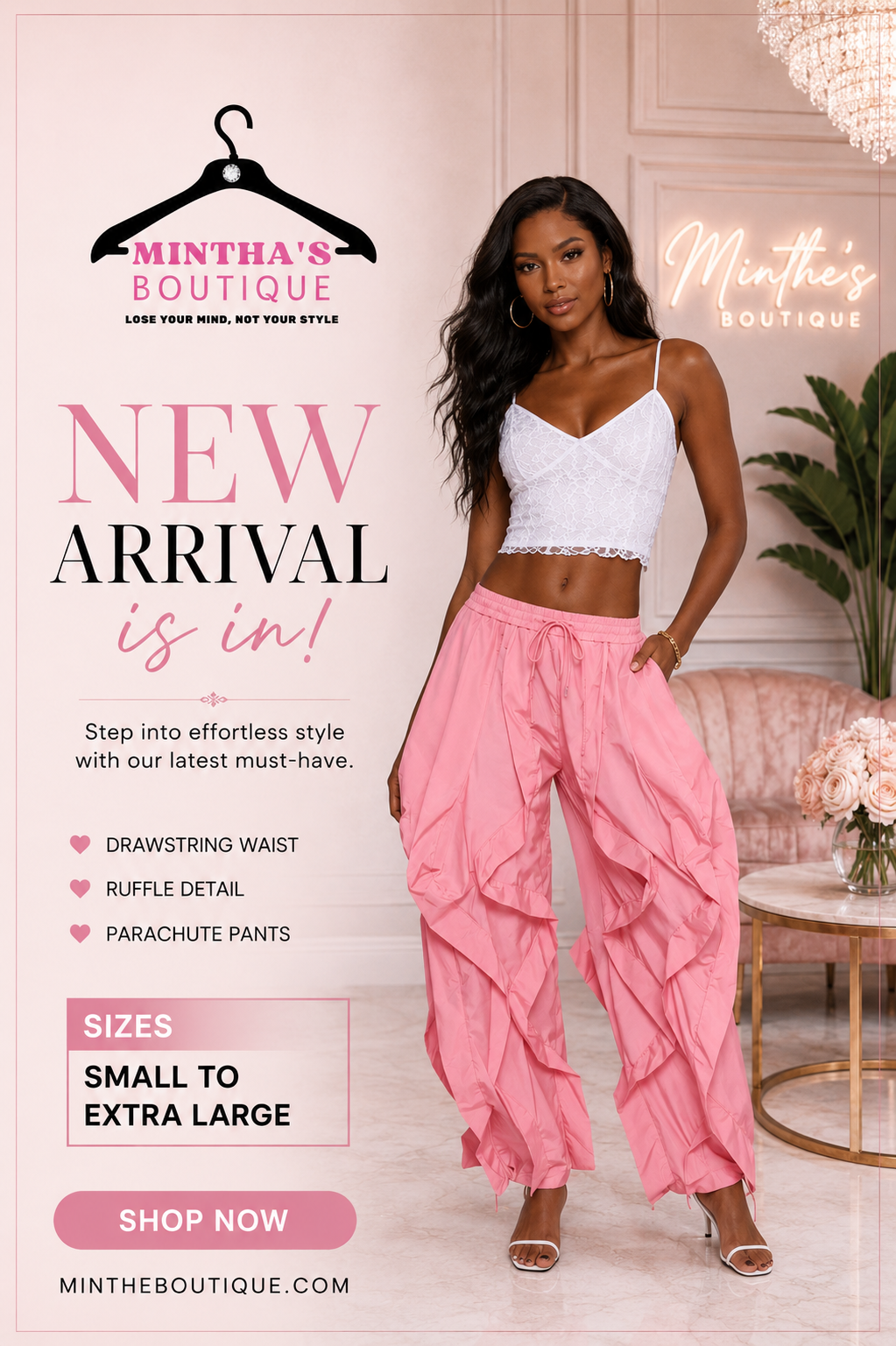 No Drama Ruffle Drawstring _Pink