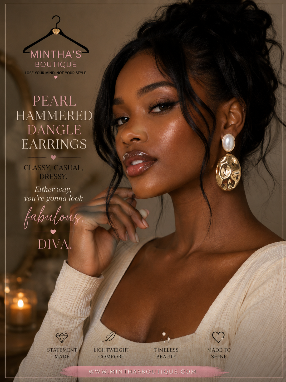 Gold Hammered Pearl Earring