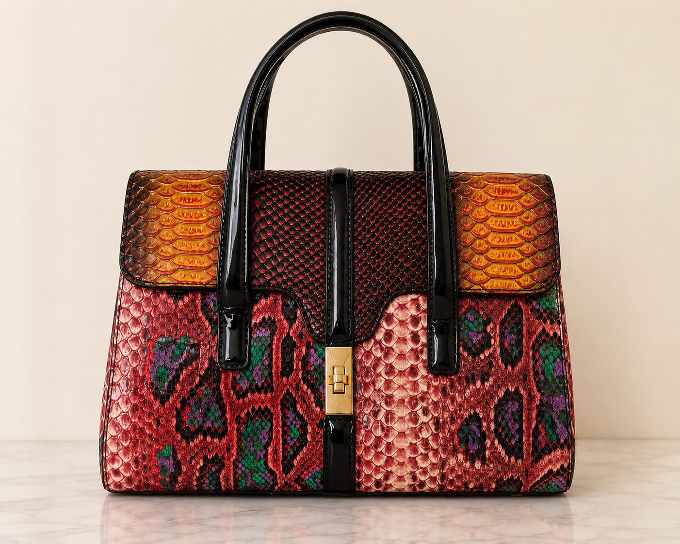 Multi Color Snake Print Handbag
