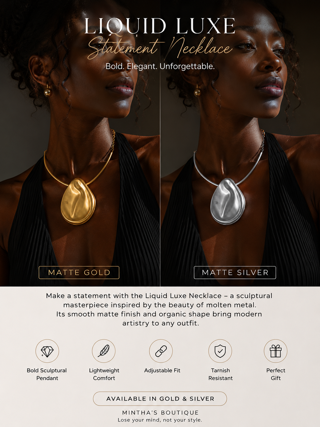Liquid Luxe Statement Matte Pendant Necklace