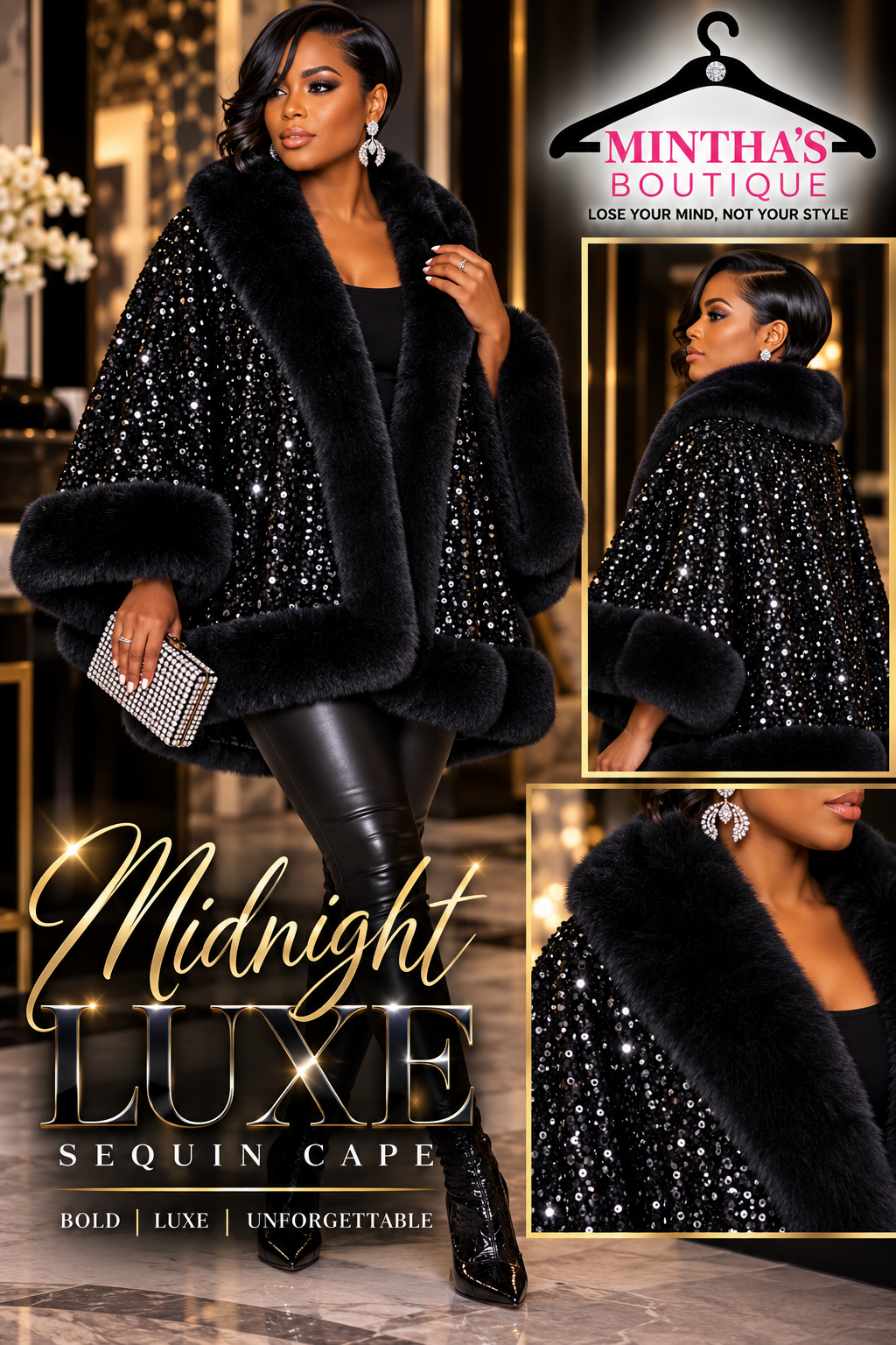 Black on Black Luxe Sequin Cape